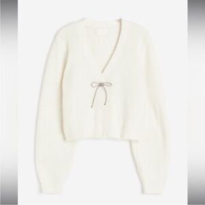 All in Favor Cream Cardigan with Bow Detail